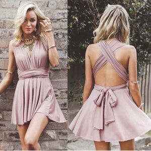 Twobirds Convertible Mini Prom Dress in Blush Pink